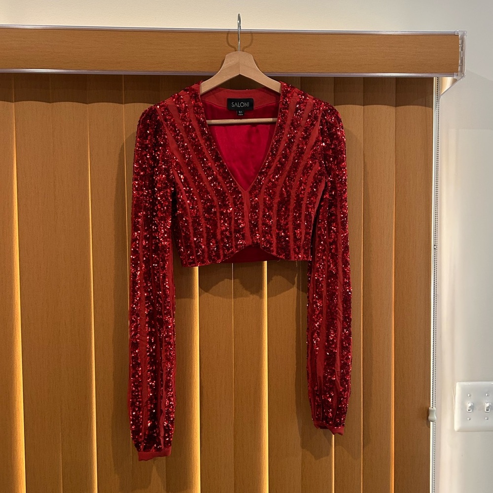 Saloni Camille crop top red sequins sz 2